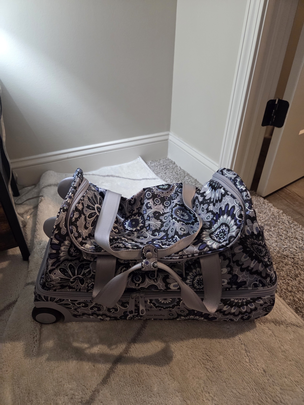 Stylish Gray Floral Rolling Travel Bag - Vera Bradley - Adair Rollimg Duffel Bag